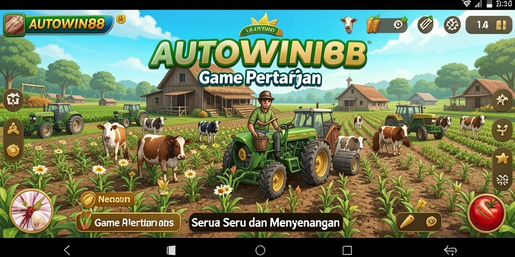 Tampilan gameplay AUTOWIN88 yang menampilkan aktivitas pertanian yang seru.