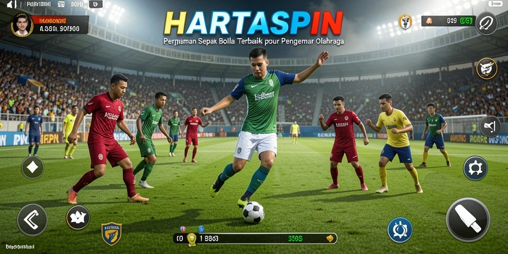Tangkapan layar HARTASPIN menampilkan aksi seru dalam permainan sepak bola.