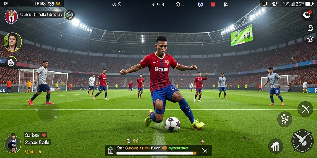 Tangkapan layar gameplay LPO88 menampilkan aksi seru di lapangan sepak bola.