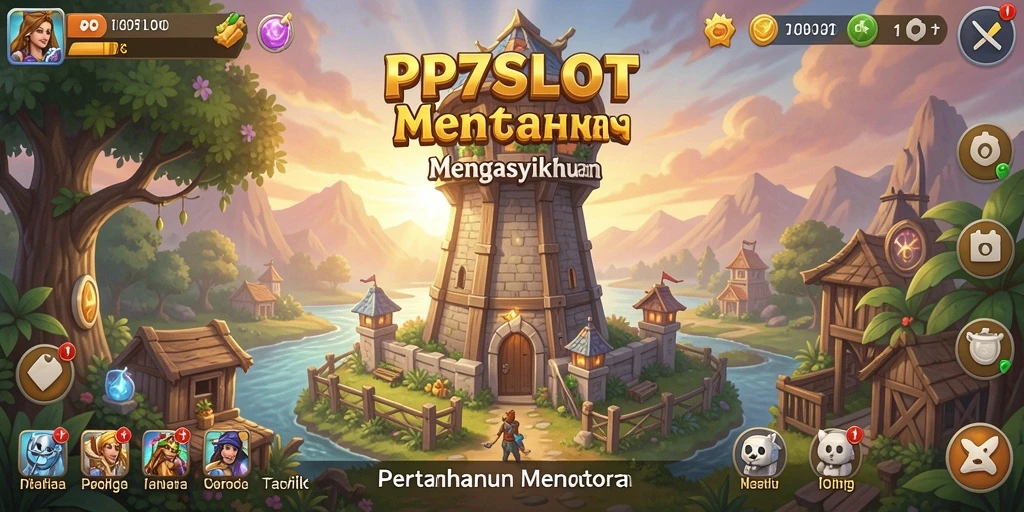 Tangkapan layar gameplay PP7SLOT menunjukkan pertahanan menara yang strategis.