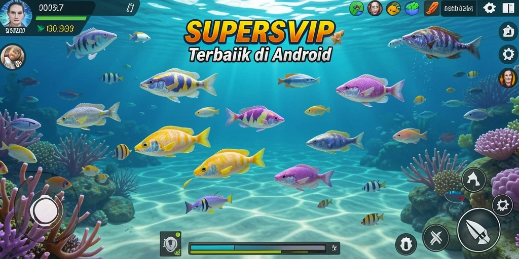 Screenshot menunjukkan pemain yang sedang asyik menembak ikan di lautan.
